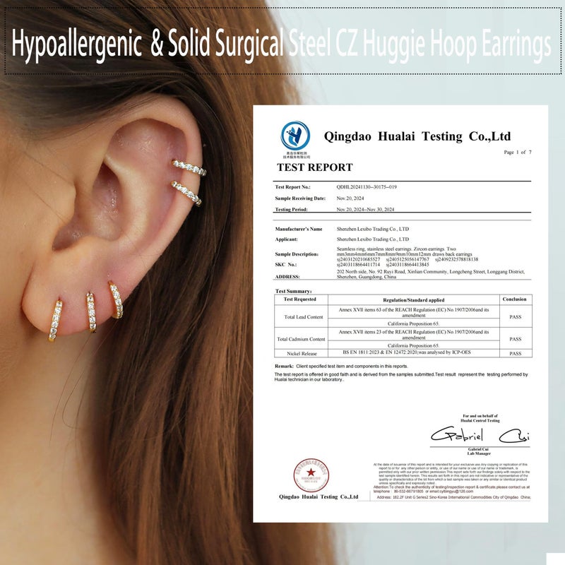 Showself Surgical Steel CZ Huggie Hoop Earrings Hypoallergenic, 18G Conch Piercing Jewelry, Small Gold Cubic Zirconia Earring, Hinged Endless Ear Hoops, Little Hug Hoop Earrings for Women Men (12mm) - Image 2